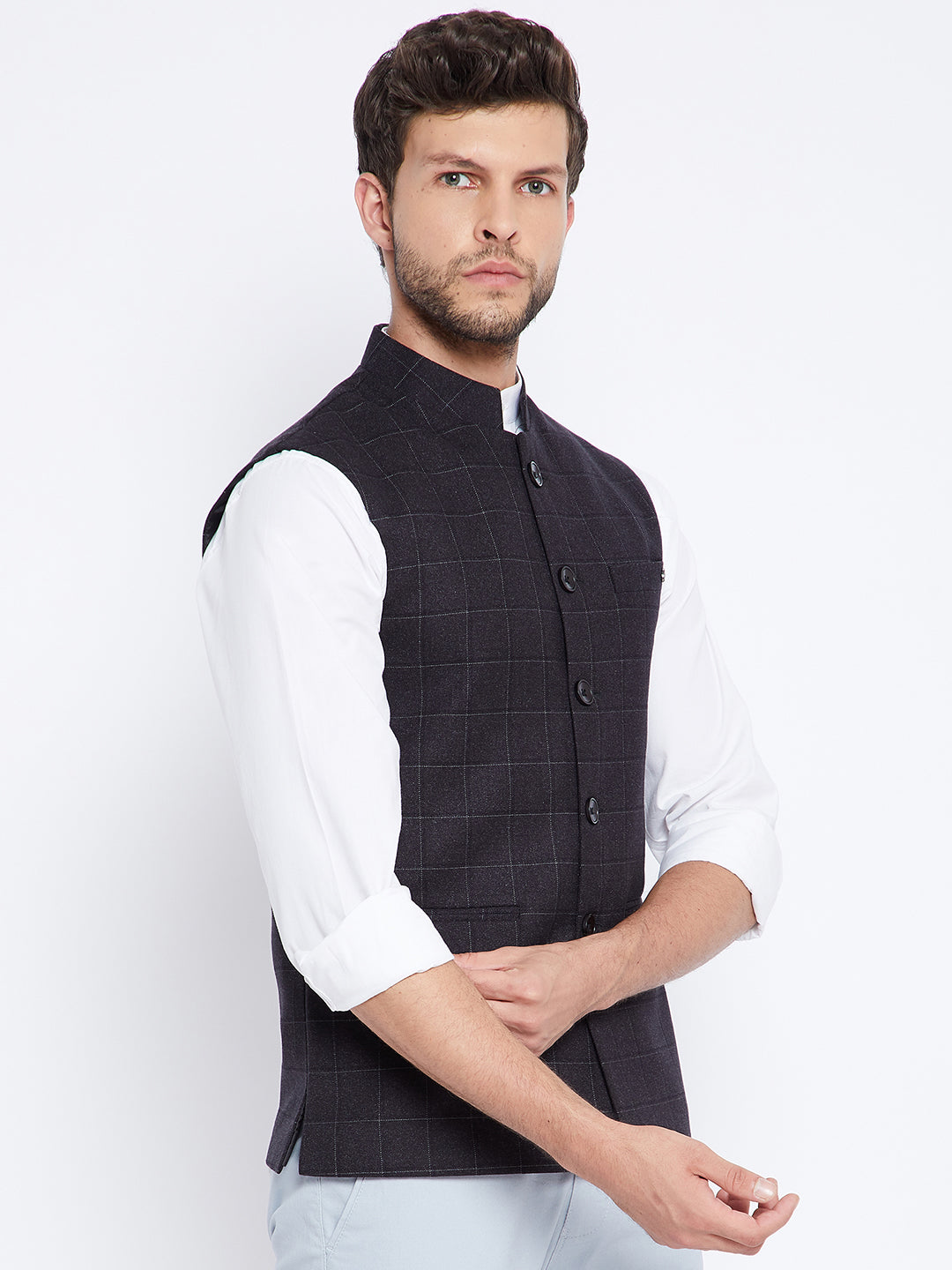Black Checked Waistcoat - Men Waist Coat