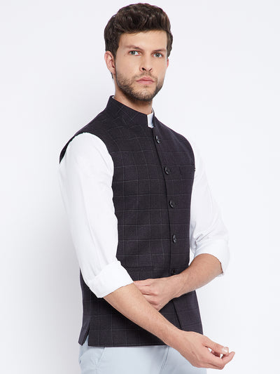 Black Checked Waistcoat - Men Waist Coat