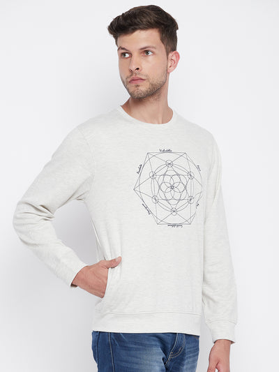 Grey Printed Round Neck Sweatshirt - Men Sweatshirts
