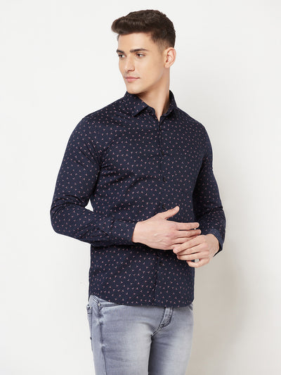 Navy Blue Floral Shirt - Men Shirts