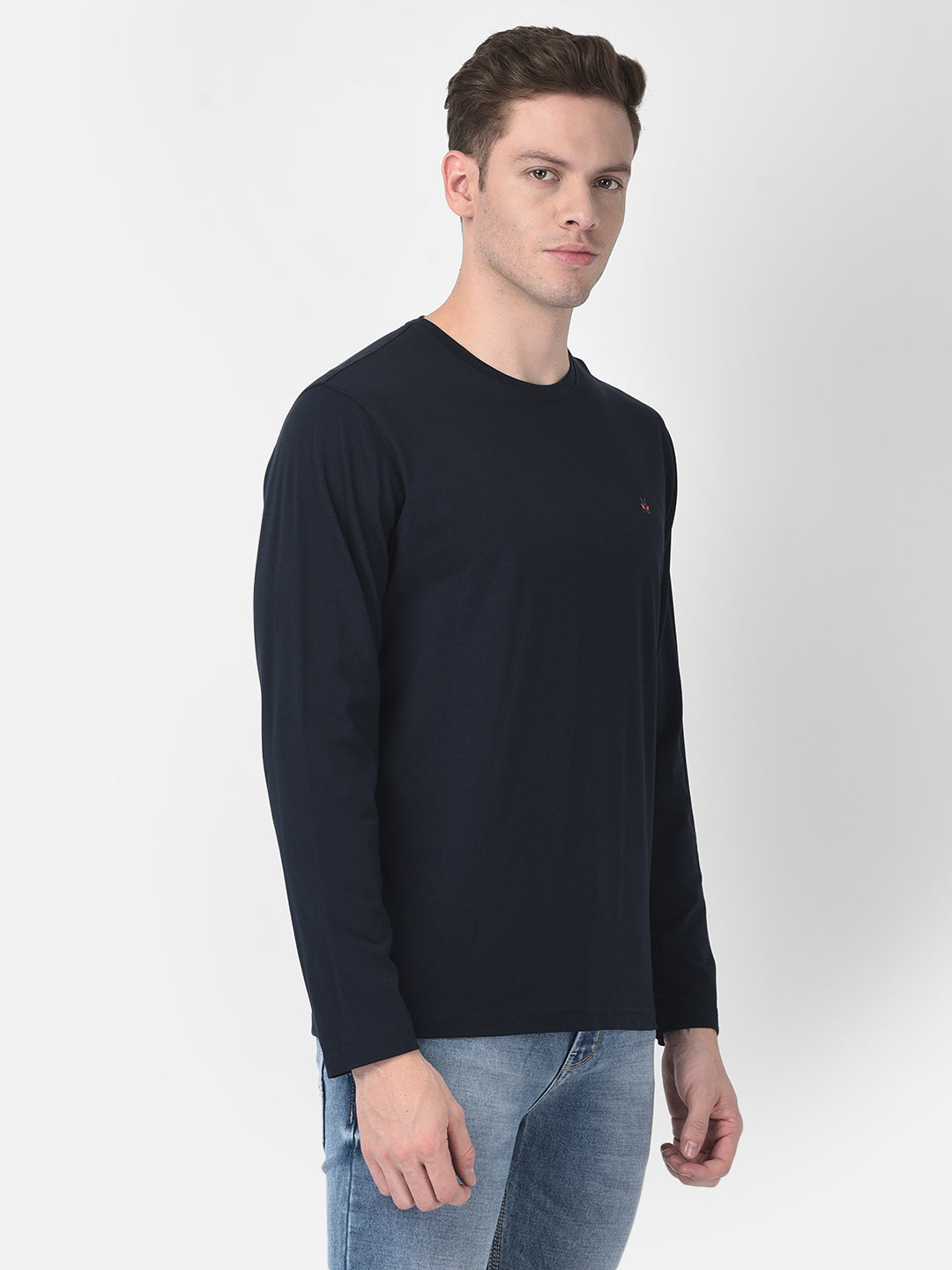 Long-Sleeved Navy Blue T-Shirt-Men T-Shirts-Crimsoune Club