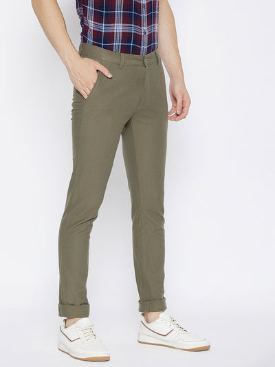 Olive Slim Fit Trousers - Men Trousers
