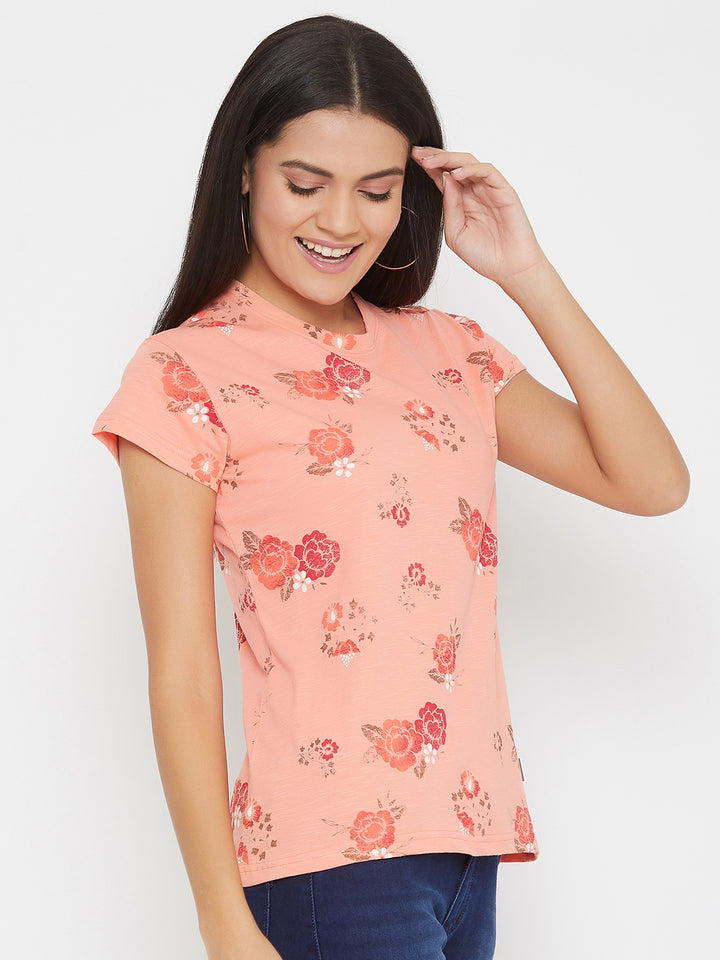 Pink Floral Round Neck T-Shirt - Women T-Shirts