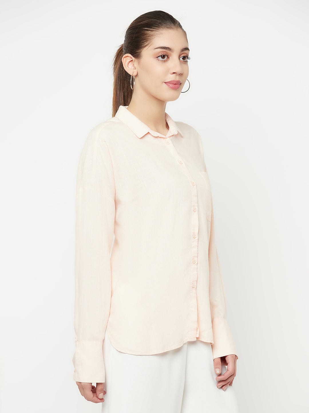 Peach Long Sleeves Shirt - Women Shirts