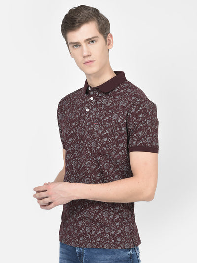  Wine Floral Polo T-Shirt