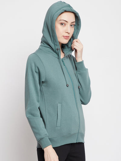 Crimsoune Club Women Green Solid Hooded Sweatshirt-Women Sweat Shirts-Crimsoune Club