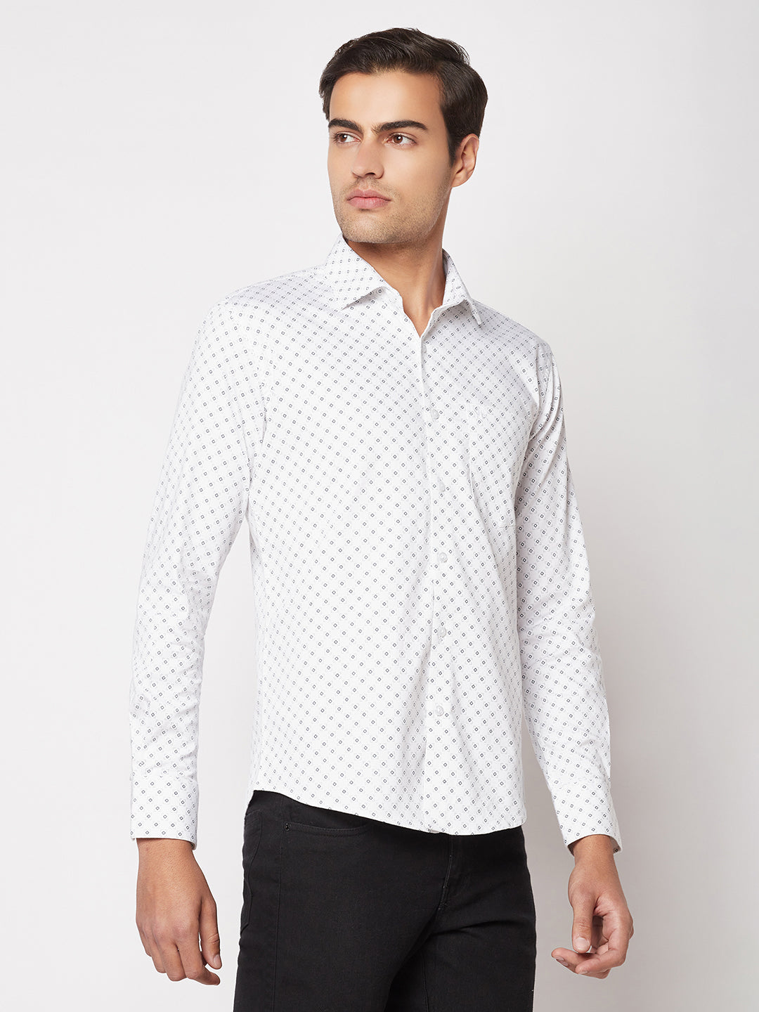 White Geometric Print Shirt-Men Shirt-Crimsoune Club