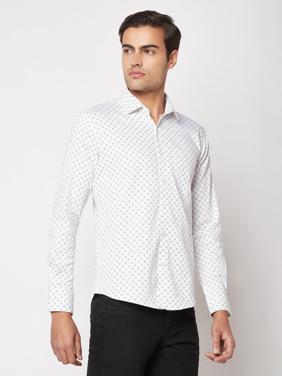 White Geometric Print Shirt-Men Shirt-Crimsoune Club