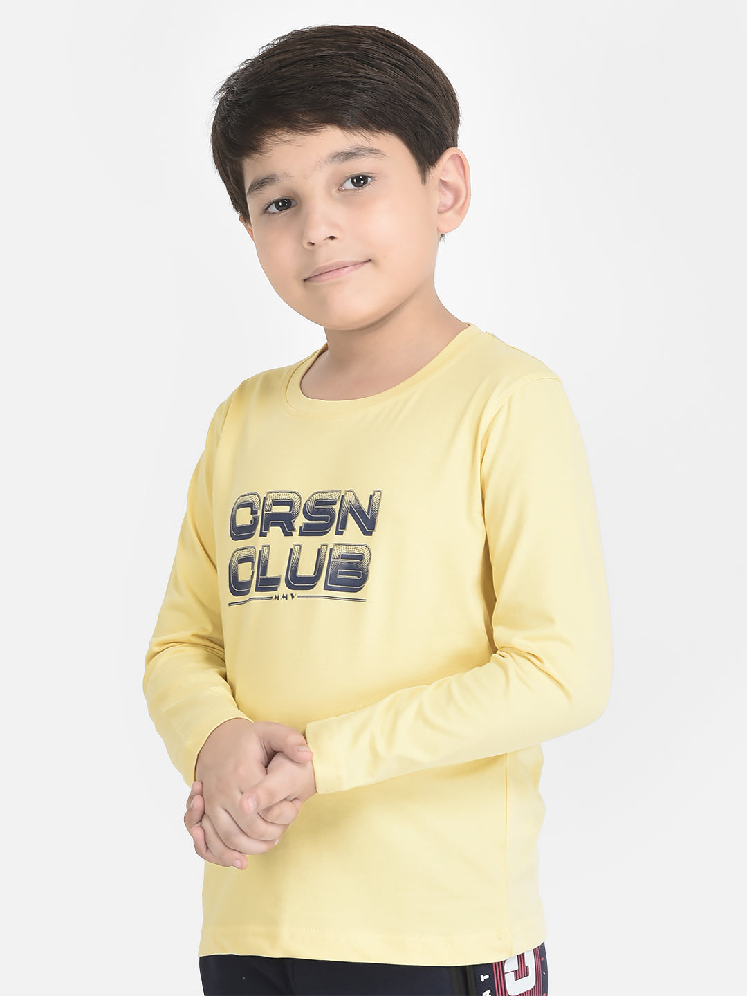 Yellow Long-Sleeved Typographic T-Shirt-Boys T-Shirts-Crimsoune Club