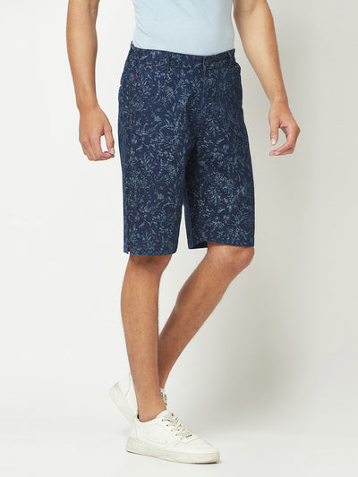  Navy Blue Flower-Print Shorts