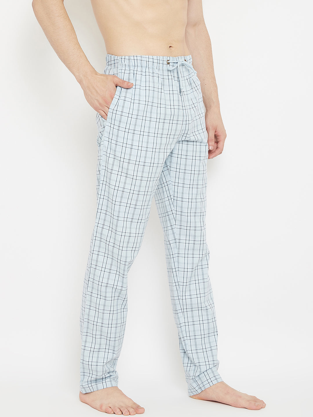 Blue Checked Straight Lounge Pants - Men Lounge Pants