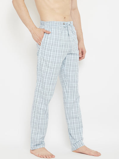 Blue Checked Straight Lounge Pants - Men Lounge Pants