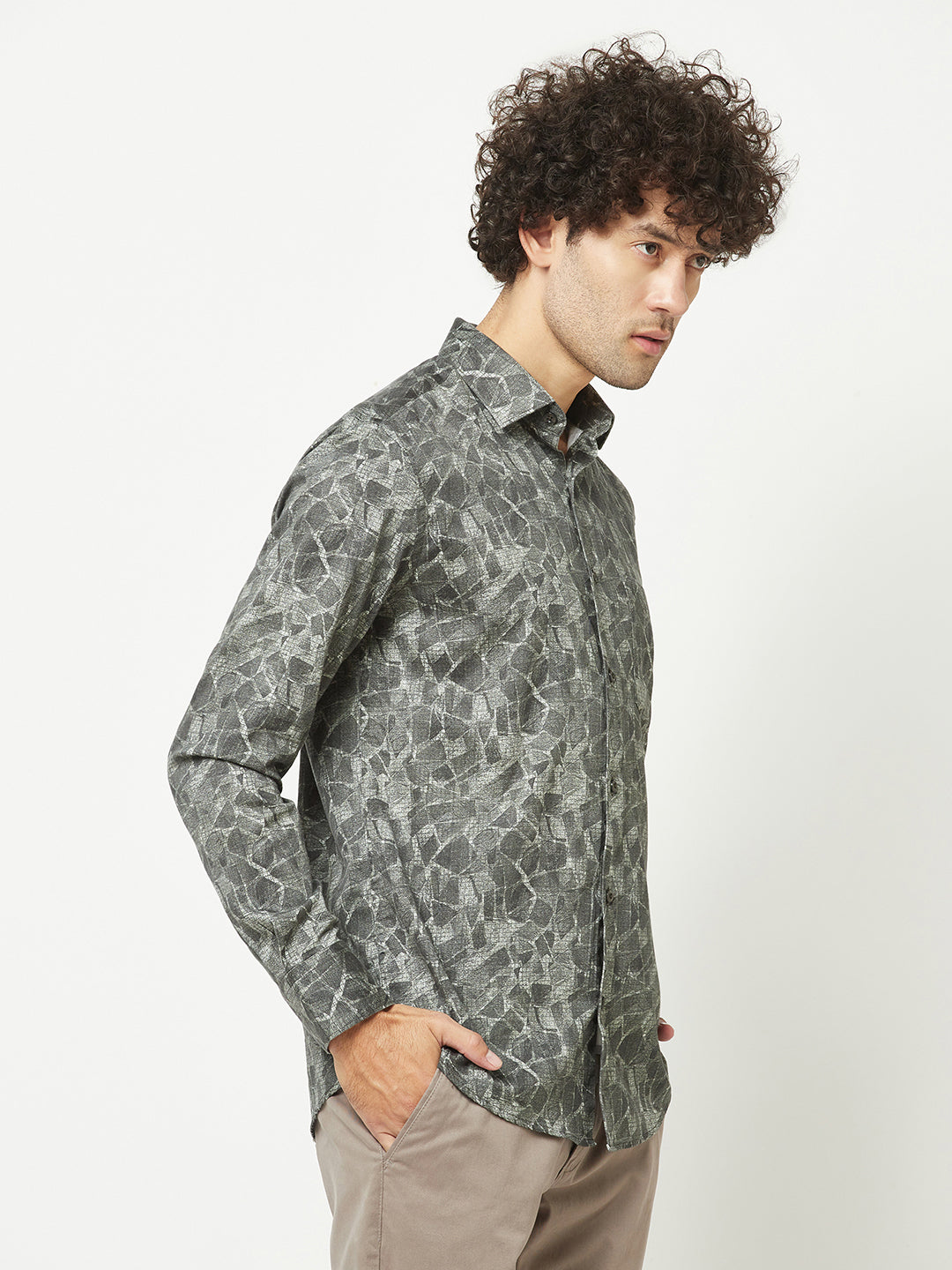  Dark Grey Abstract Print Shirt
