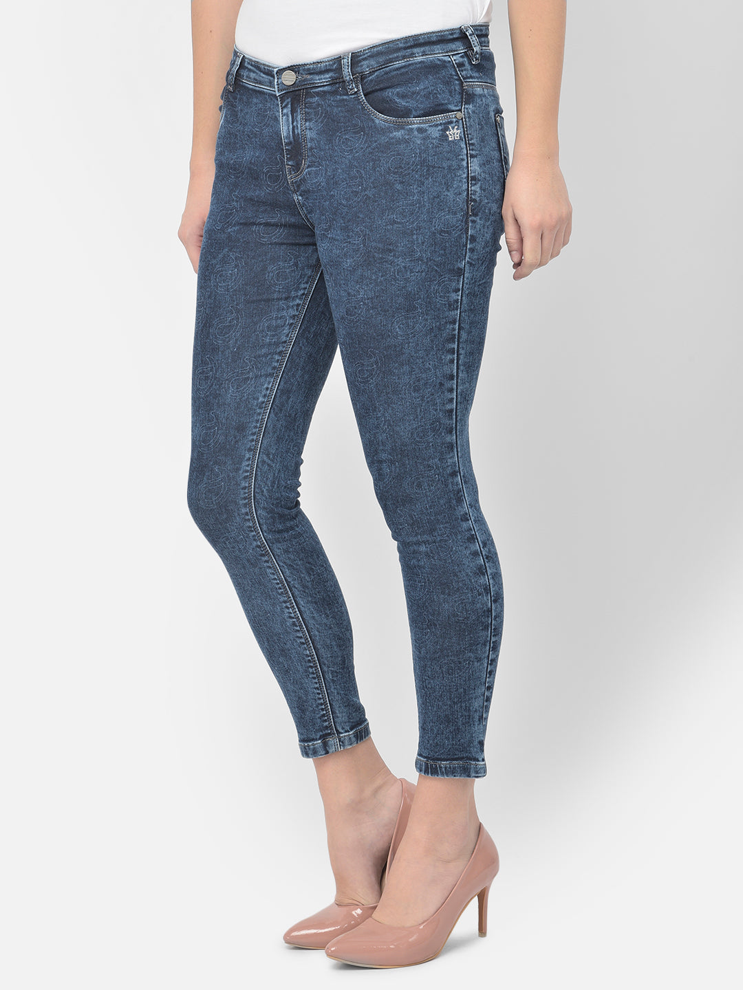Blue Printed Jeans - Women Jeans
