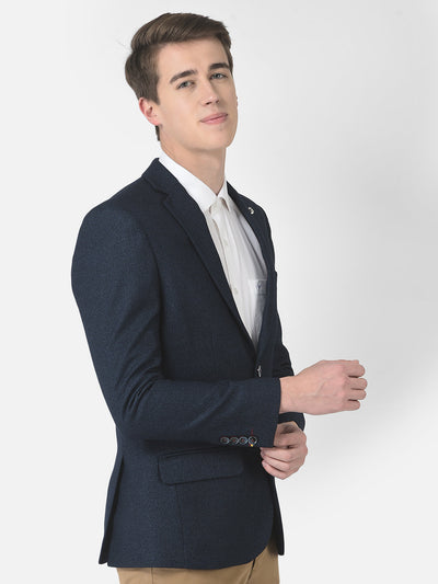  Navy Blue Textured Single-Breasted Blazer