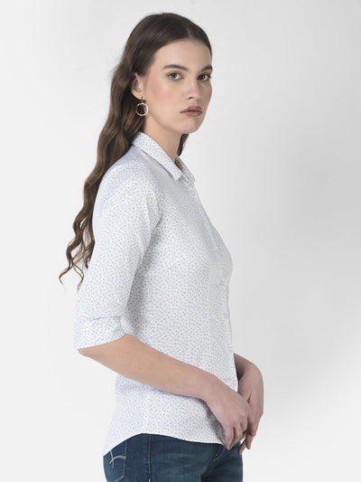  White Mini-Floral Print Shirt