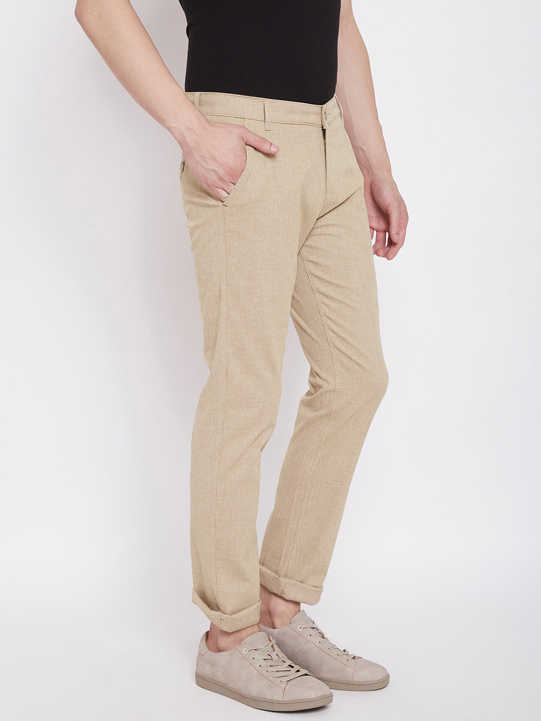 Beige Slim Fit Trousers - Men Trousers