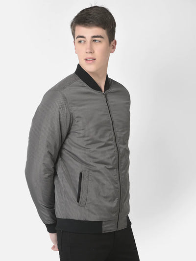  Grey Printed Jacket in contrast collar