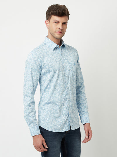 Blue Floral Printed Shirt-Men Shirts-Crimsoune Club