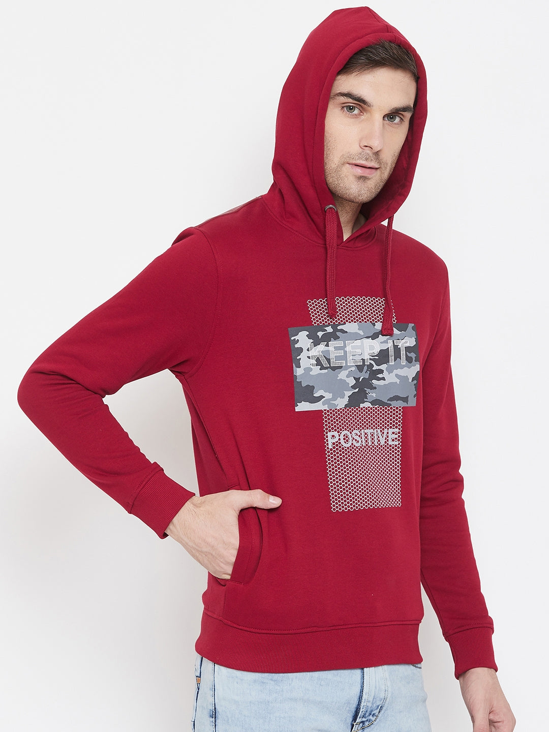 Red Printed Hooded Sweatshirt - Men Sweatshirts