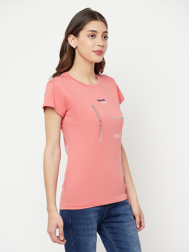 Pink Printed Round Neck T-Shirt - Women T-Shirts
