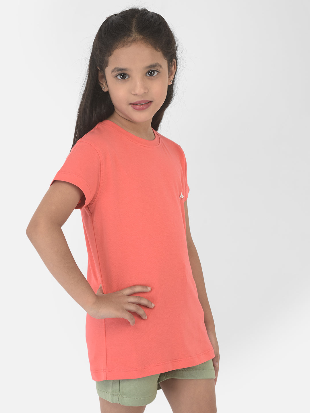 Coral Pink Round Neck T-Shirt - Girls T-Shirts