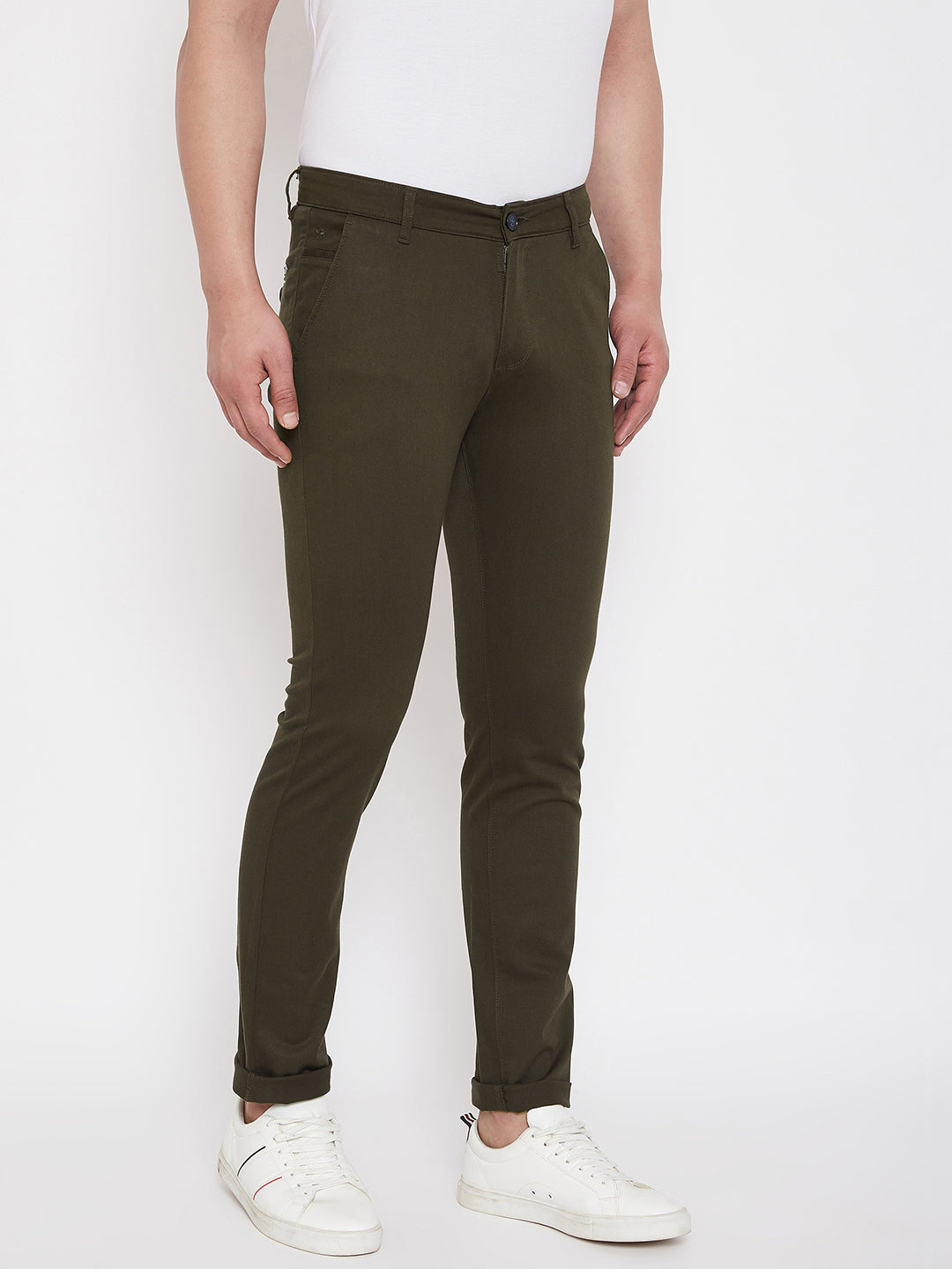 Olive Slim Fit Trousers - Men Trousers