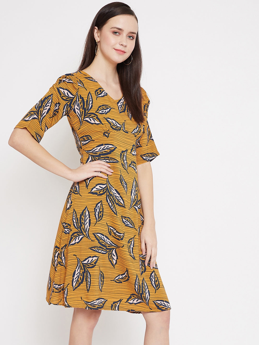 Yellow Floral print A-line Dress - Women Dresses