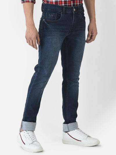  Navy Blue Jeans with Light Wash Effect 