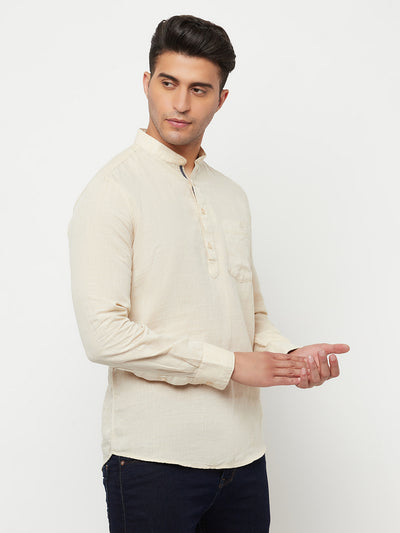 Cream Linen Kurta - Men Kurtas