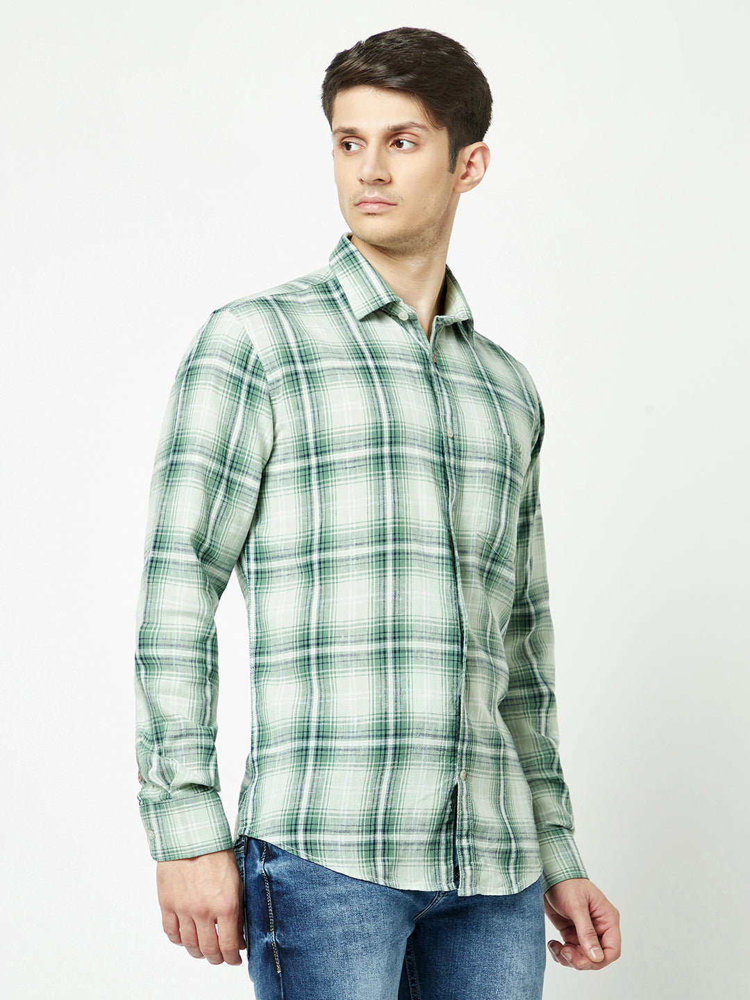  Green-Toned Checkered Shirt