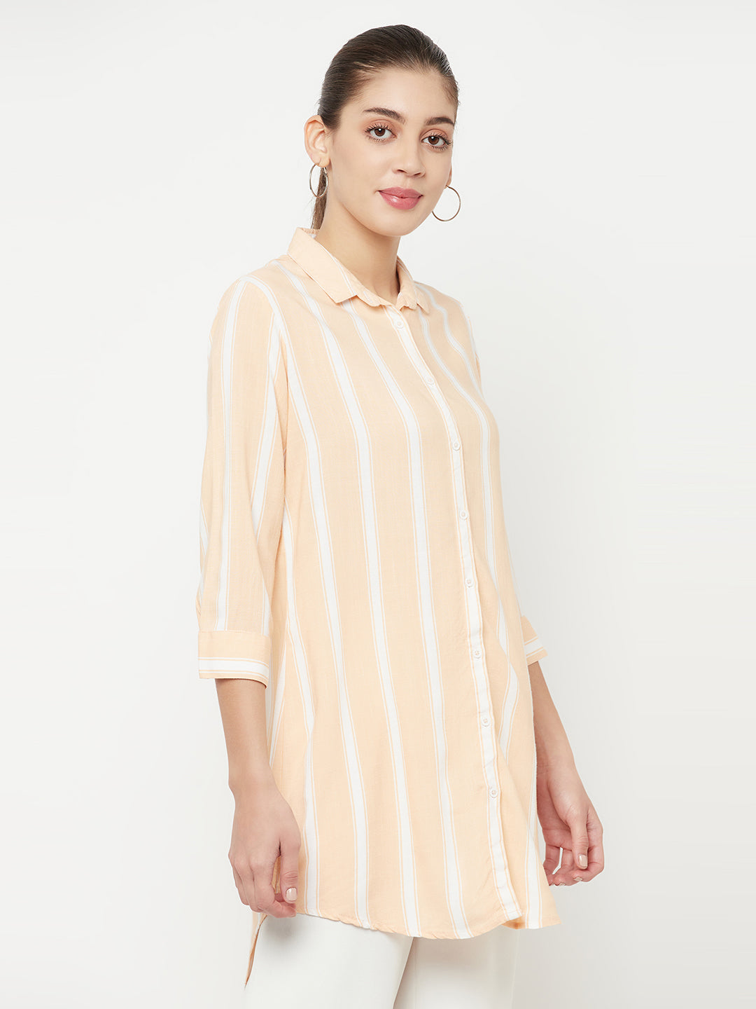 Peach Striped Longline Shirt - Women Shirts