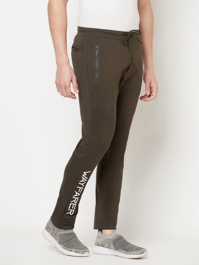 Olive Typography Track Pants - Men Track Pants
