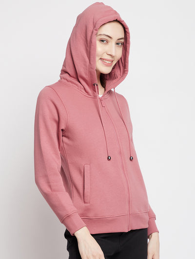 Crimsoune Club Women Pink Solid Hooded Sweatshirt-Women Sweat Shirts-Crimsoune Club