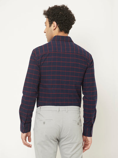   Navy Blue Shirt in Windowpane Check