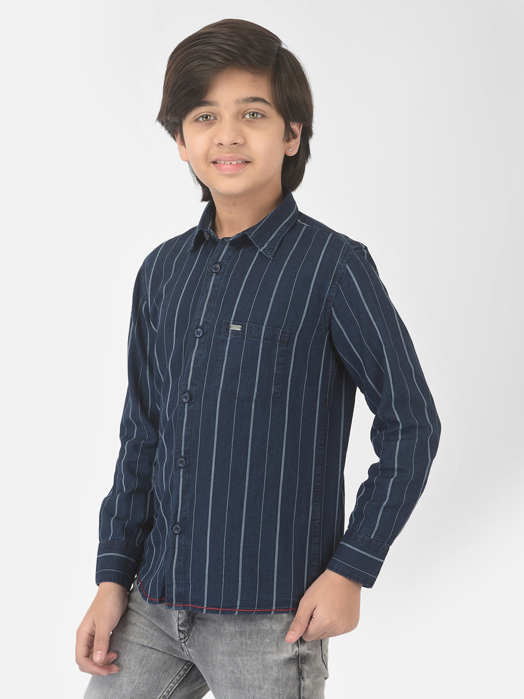 Navy Blue Striped Shirt - Boys Shirts