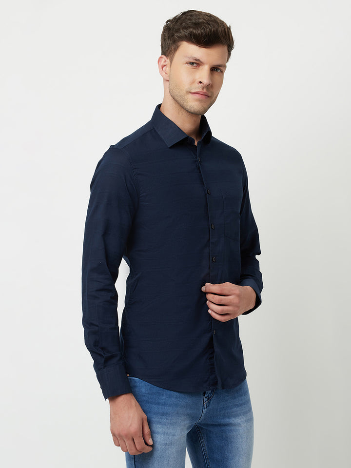 Navy Blue Striped Shirt-Men Shirts-Crimsoune Club