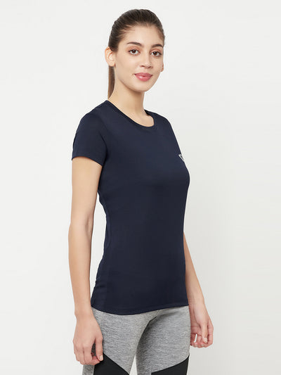 Navy Blue Round Neck Sports T-Shirt - Women T-Shirts