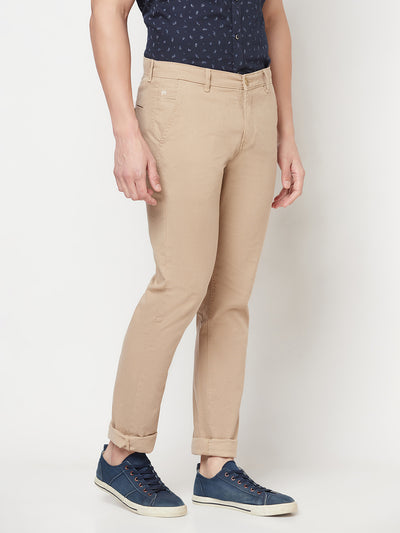 Beige Printed Trousers - Men Trousers