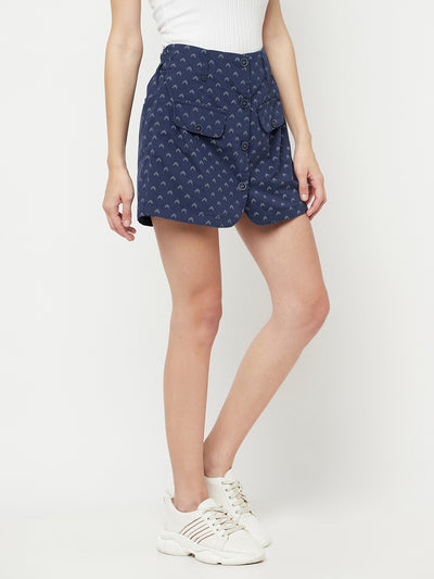 Navy Blue Printed Skorts - Women Shorts