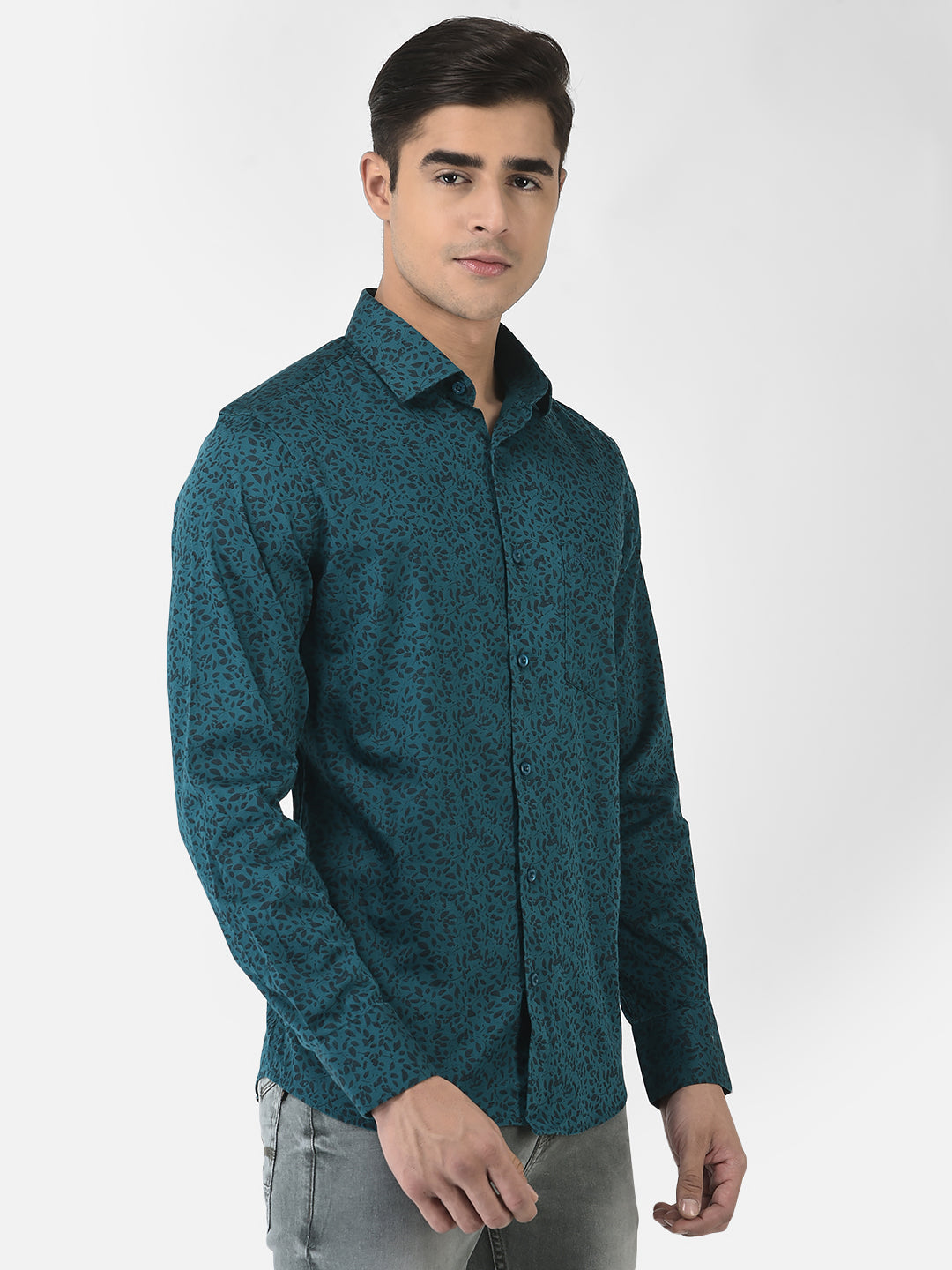  Teal Blue Shirt in Floral Print
