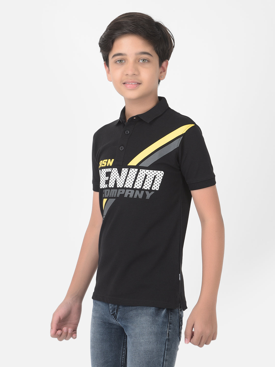 Black Printed Polo T-shirt - Boys T-Shirts