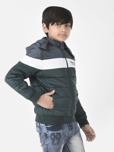 Olive Colour-Blocked Padded Jacket