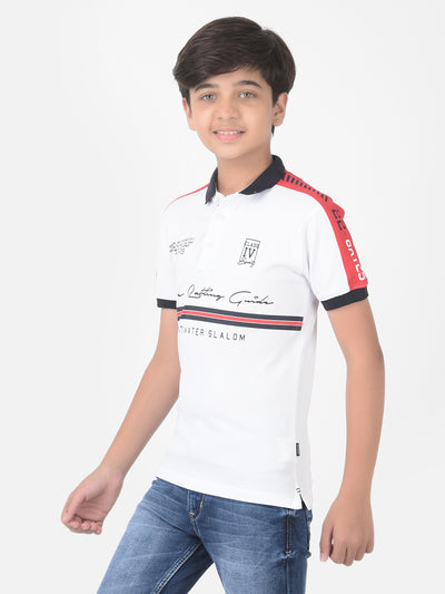 White Printed Polo T-shirt - Boys T-Shirts