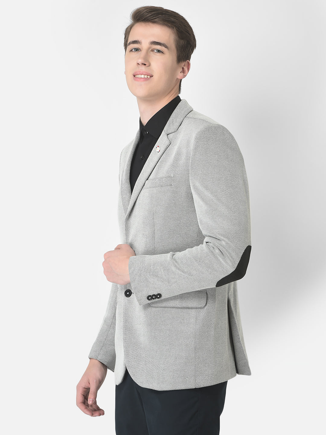  Textured Grey Single-Breasted Blazer