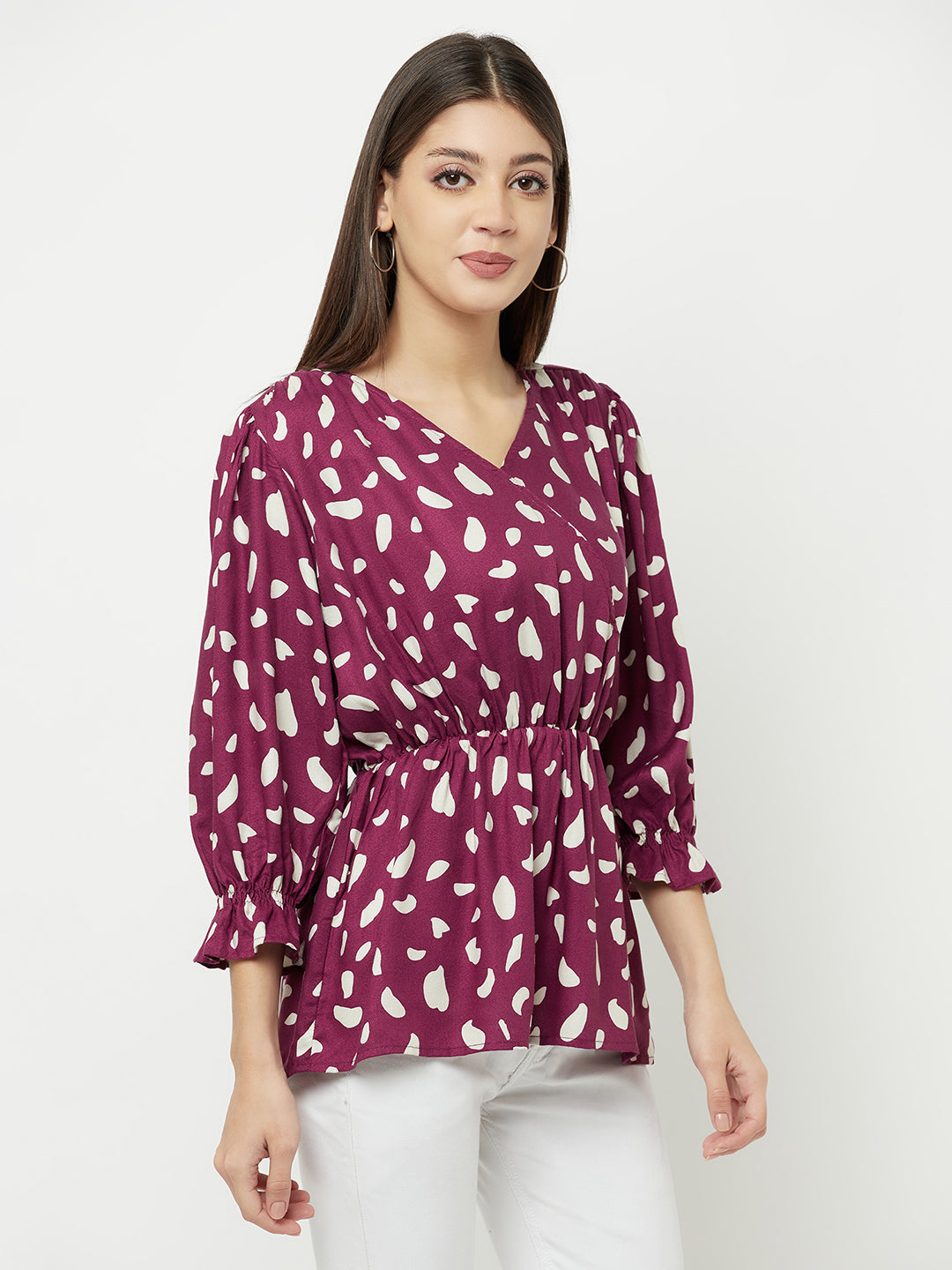 Purple Printed V-Neck Empire Top - Women Tops