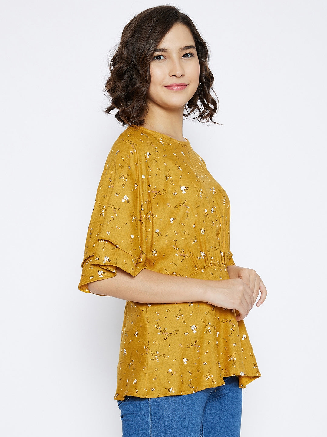 Mustard Floral Printed Top - Women Tops