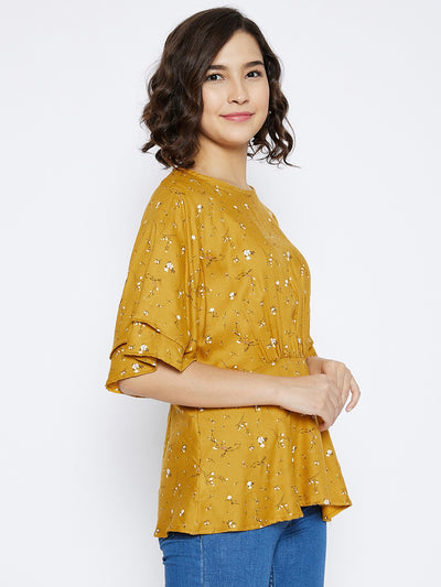 Mustard Floral Printed Top - Women Tops