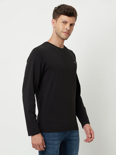 Black Solid Round Neck T-Shirt-Men T-Shirts-Crimsoune Club