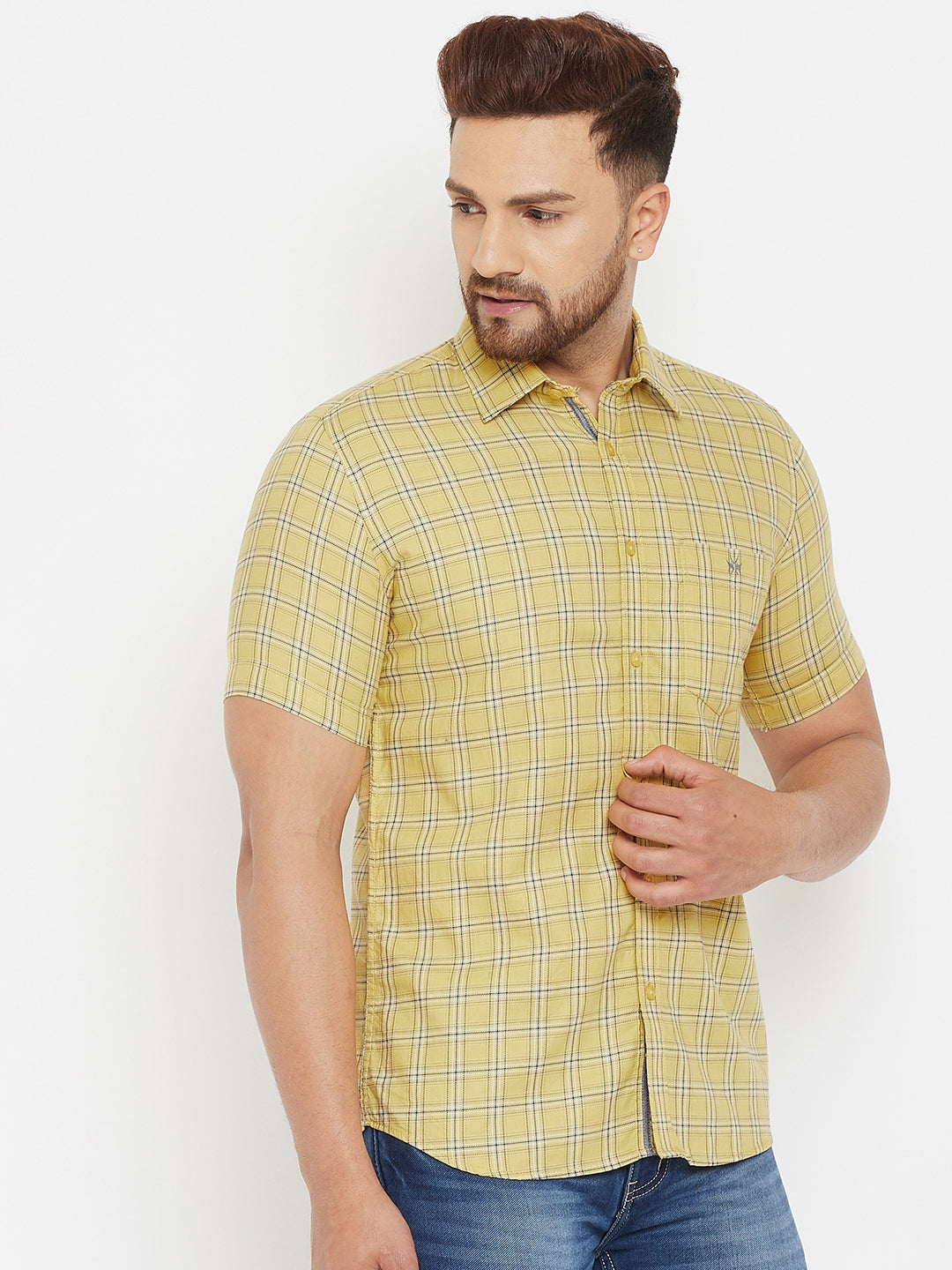 Yellow Checked Casual Shirt - Men Shirts